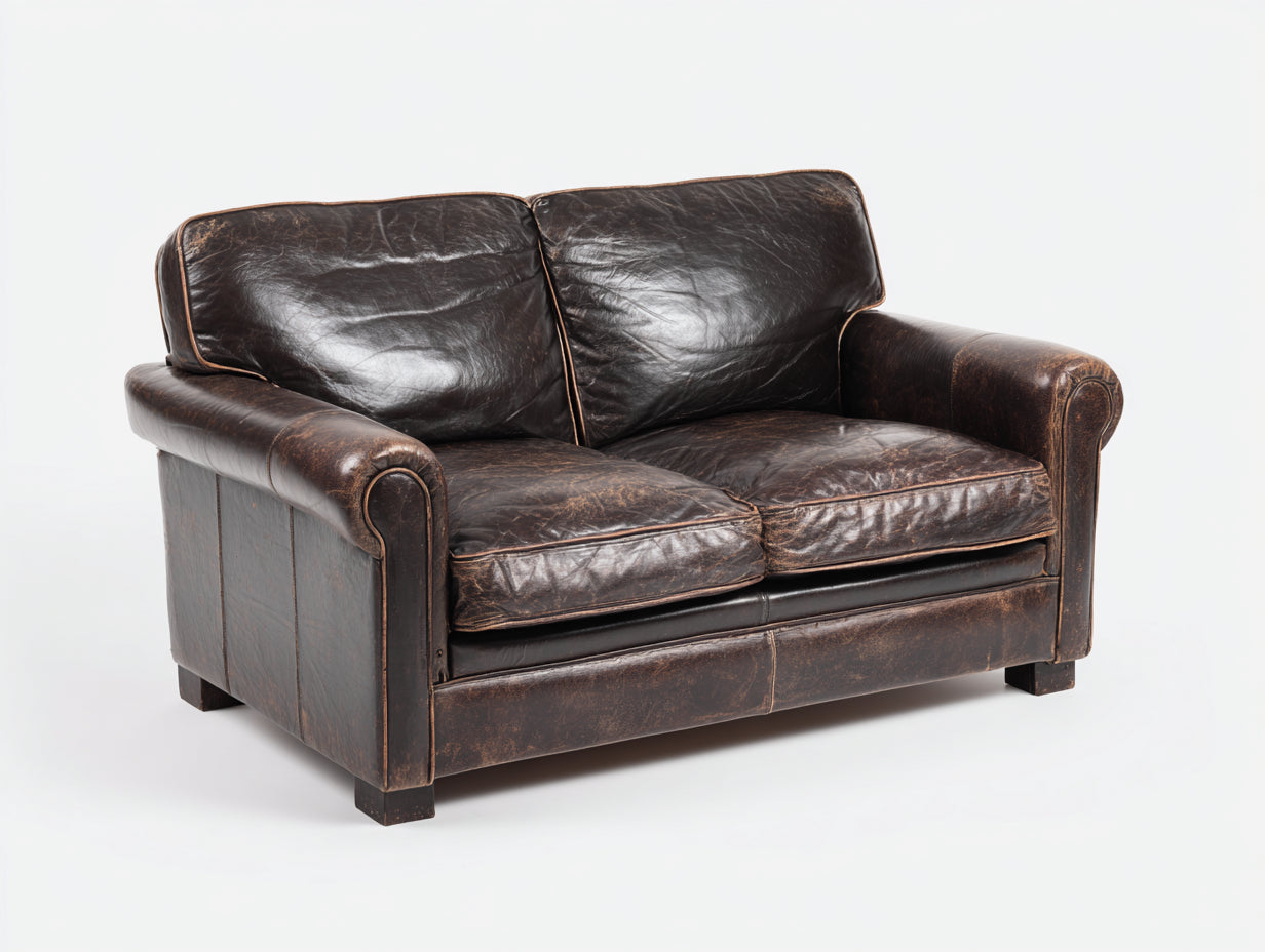 Canapé 2 places-cuir-bois-178x94x88 cm-marron foncé-style vintage