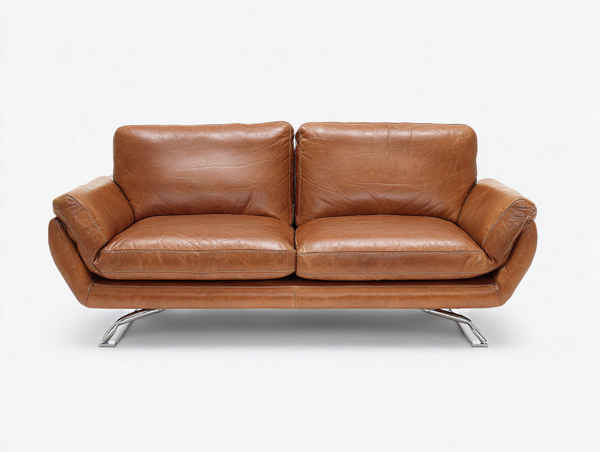 Canapé 2 places-cuir-métal-180x92x86 cm-camel-style contemporain