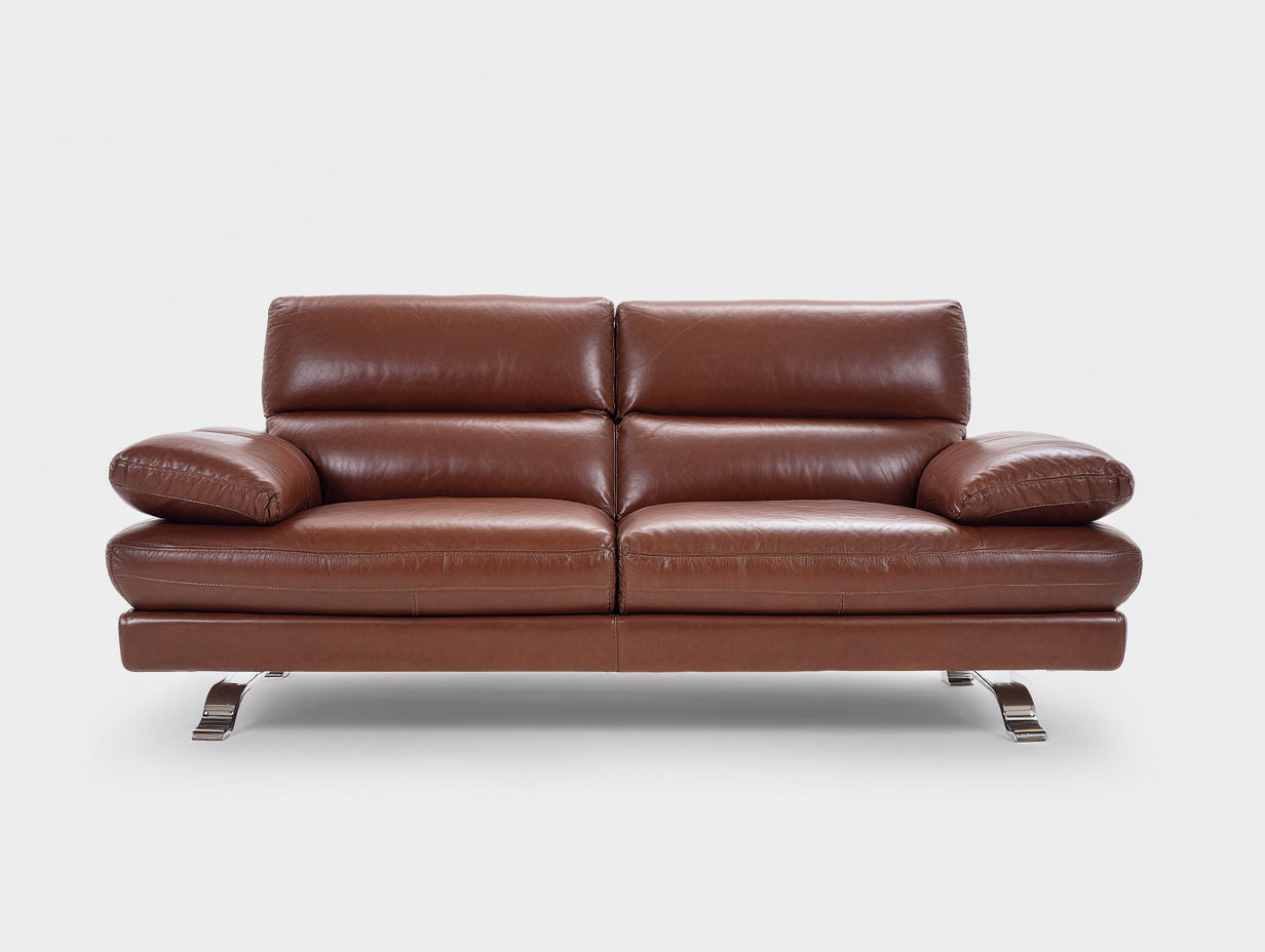 Canapé 2 places-cuir-métal-190x92x86 cm-marron-style contemporain