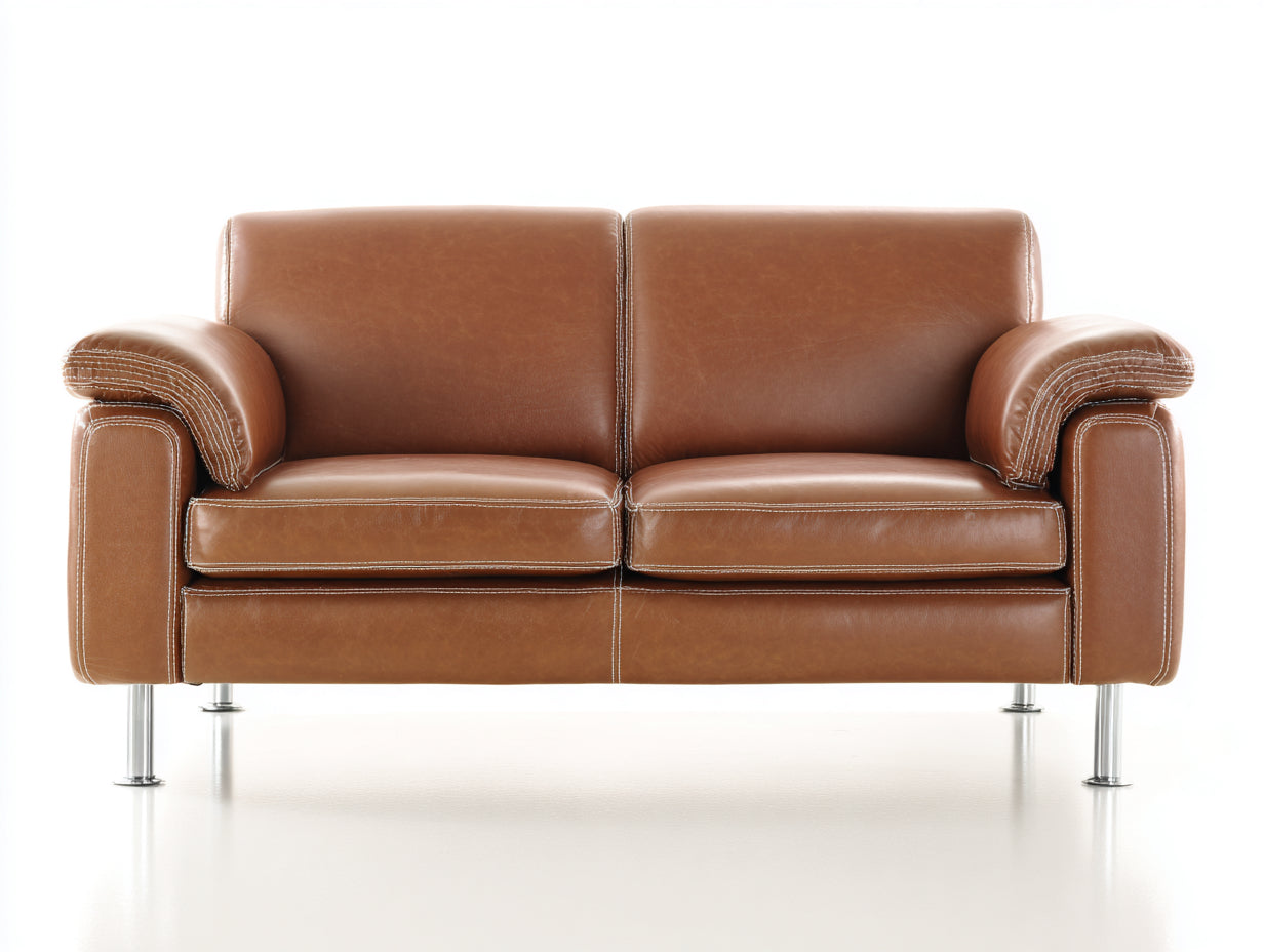 Canapé 2 places-cuir-métal-176x87x80 cm-cognac-style moderne
