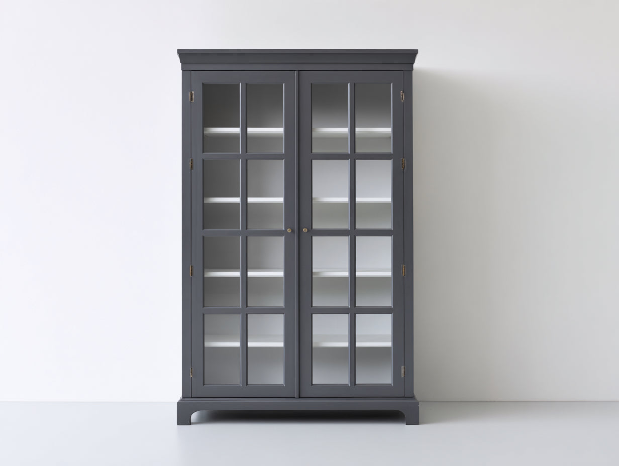 Vitrine-bois-verre-90x40x180 cm-gris anthracite-style classique