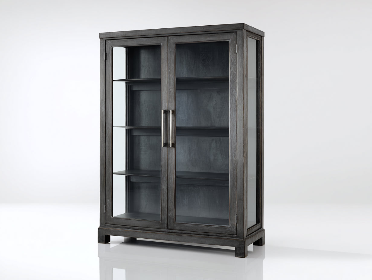 Vitrine-bois-verre-92x39x165 cm-gris charbon-style industriel