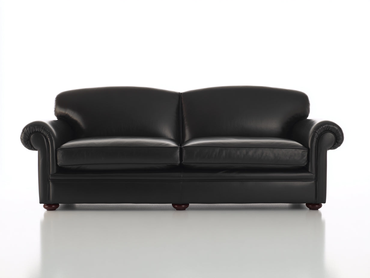 Canapé 2 places-cuir-bois-178x88x82 cm-noir-style classique
