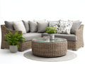 Canapé de jardin - Rotin-Verre-Tissu - 225x225x80 cm - Naturel-Gris taupe - Classique
