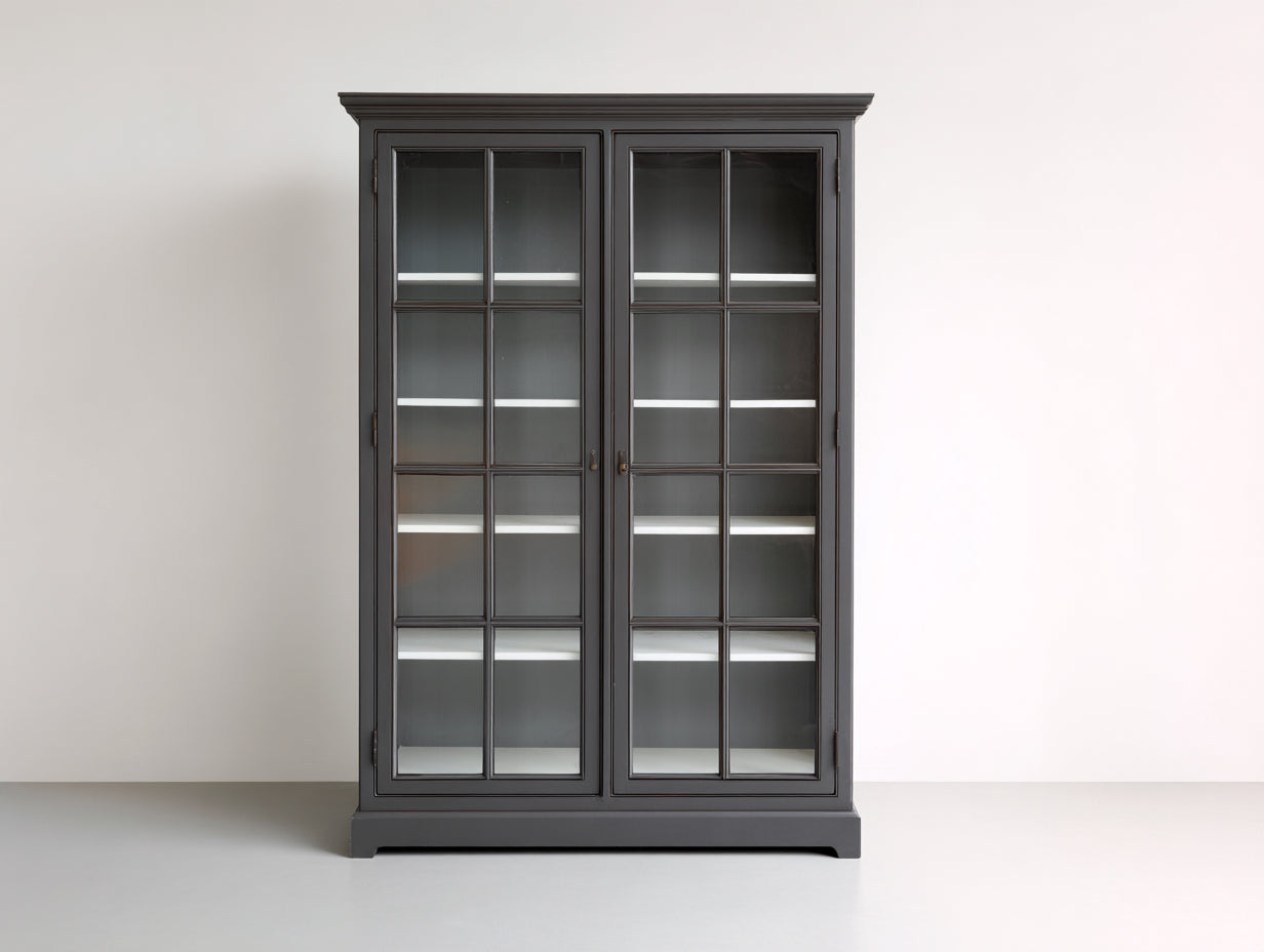 Vitrine-bois-verre-95x40x185 cm-gris foncé-style classique