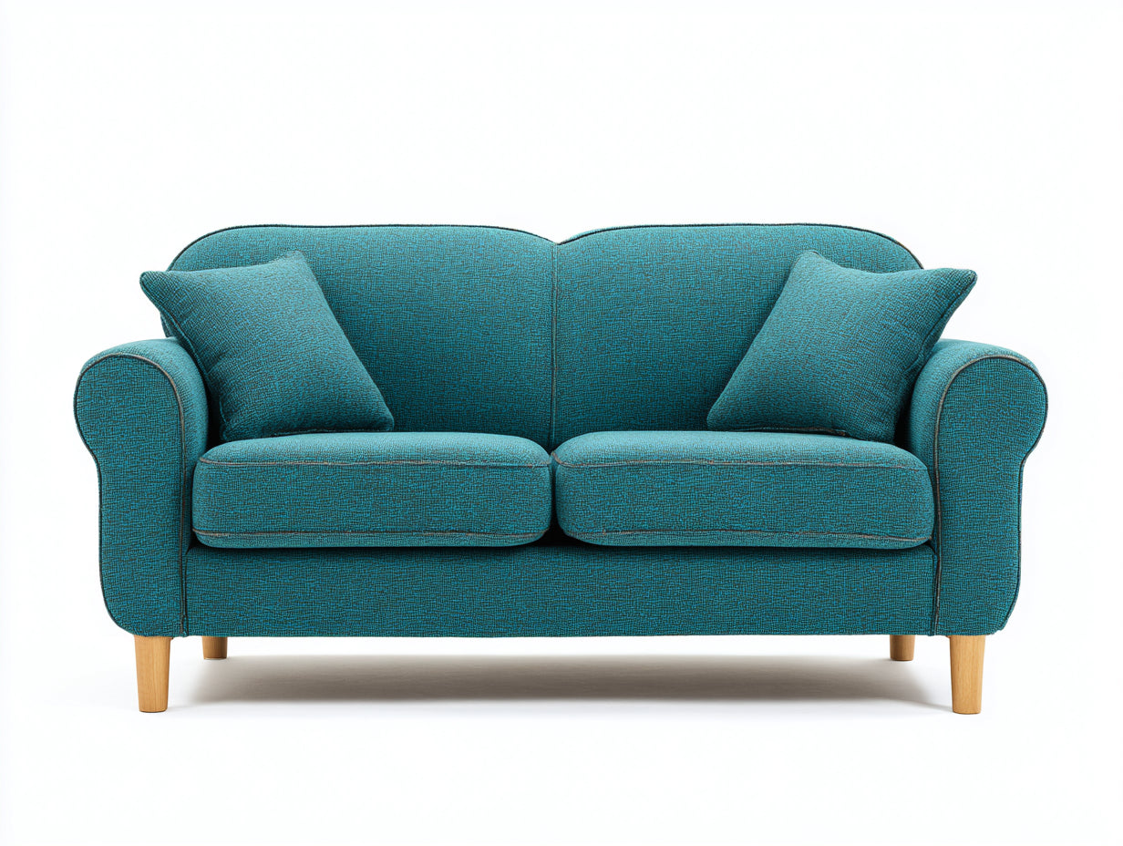 Canapé 2 places-tissu-bois-172x90x88 cm-bleu canard-style classique
