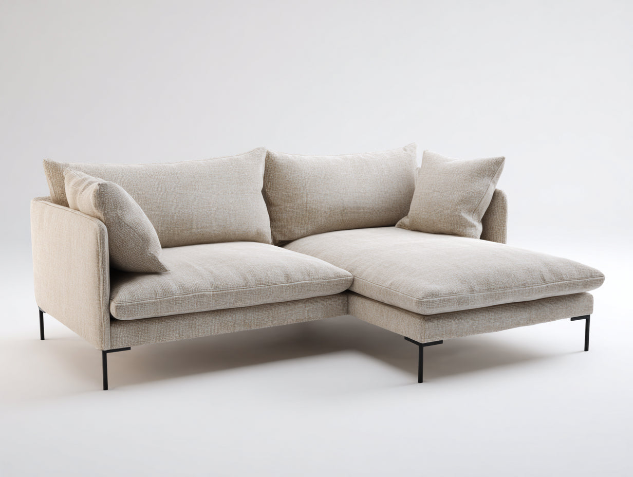 Canapé d'angle - Tissu - 238x155x82 cm - Beige - Scandinave contemporain
