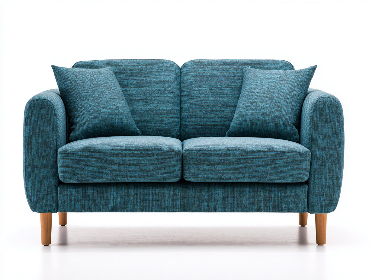 Canapé 2 places-tissu-bois-175x88x84 cm-bleu canard-style scandinave