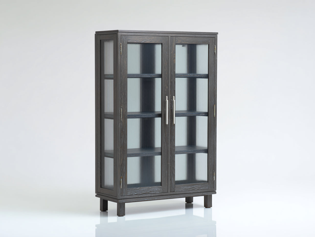 Vitrine-bois-verre-88x38x160 cm-gris anthracite-style industriel