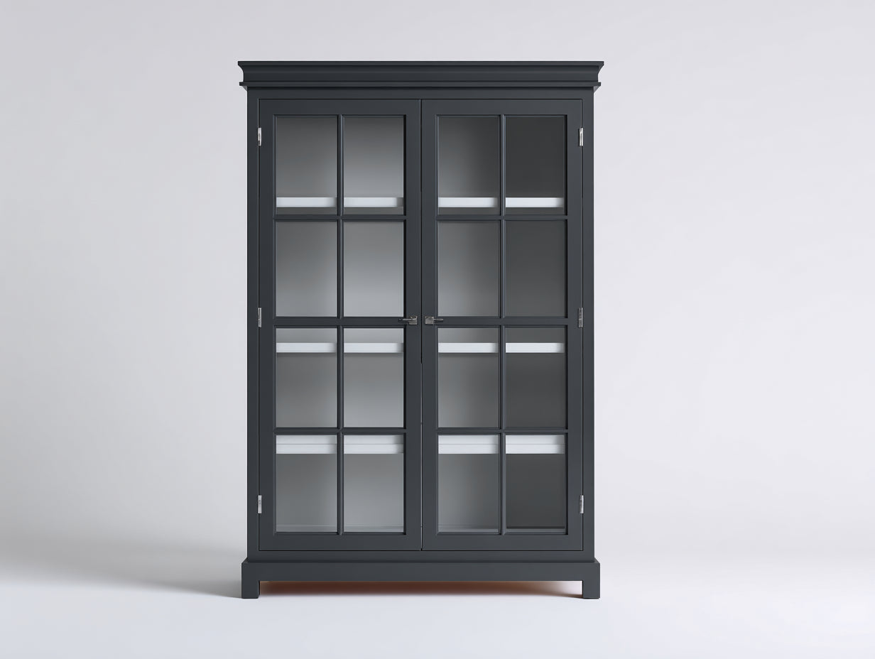 Vitrine-bois-verre-100x42x190 cm-gris anthracite-style classique