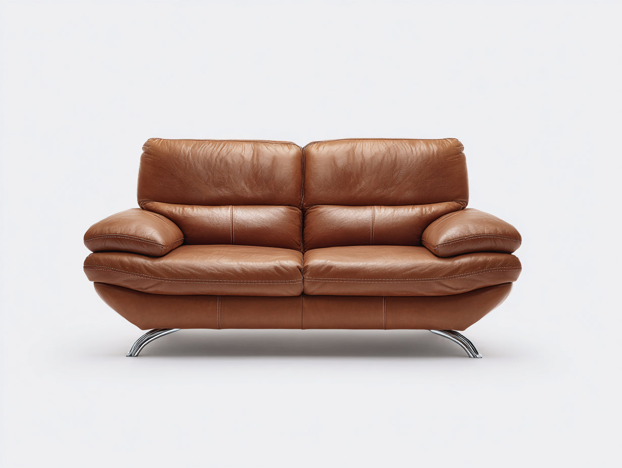 Canapé 2 places-cuir-métal-188x91x85 cm-cognac-style contemporain