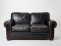 Canapé 2 places-cuir-bois-176x92x90 cm-noir vieilli-style anglais