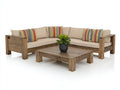 Canapé de jardin - Bois-Tissu - 245x245x74 cm - Naturel-Beige - Rustique