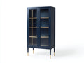 Vitrine-bois-verre-82x36x170 cm-bleu marine-style rétro