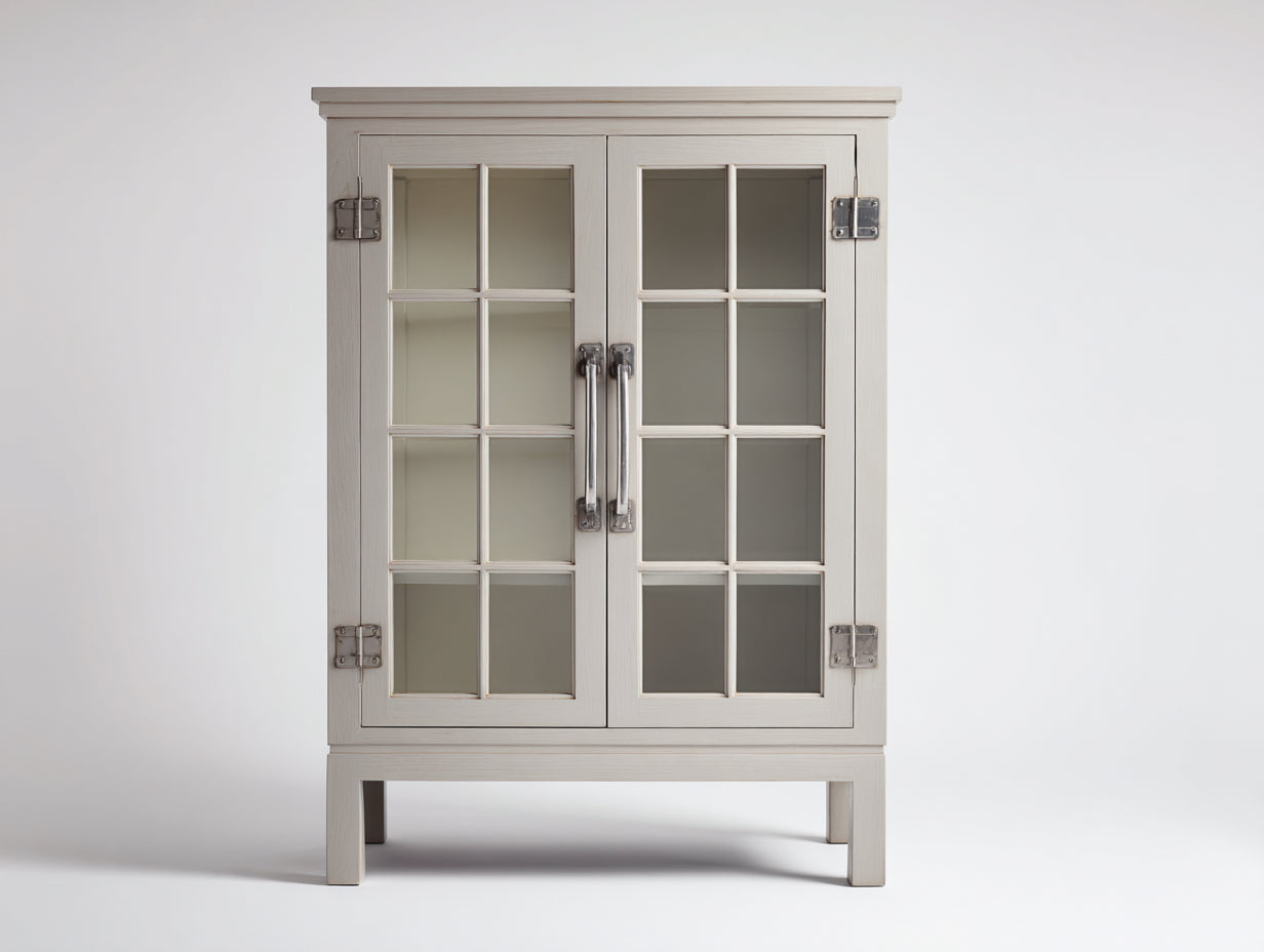 Vitrine-bois-verre-92x40x165 cm-gris perle-style campagne chic