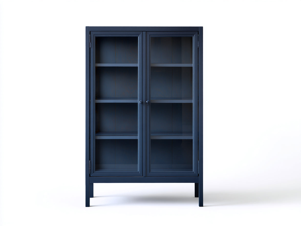 Vitrine-bois-verre-88x38x165 cm-bleu marine-style scandinave