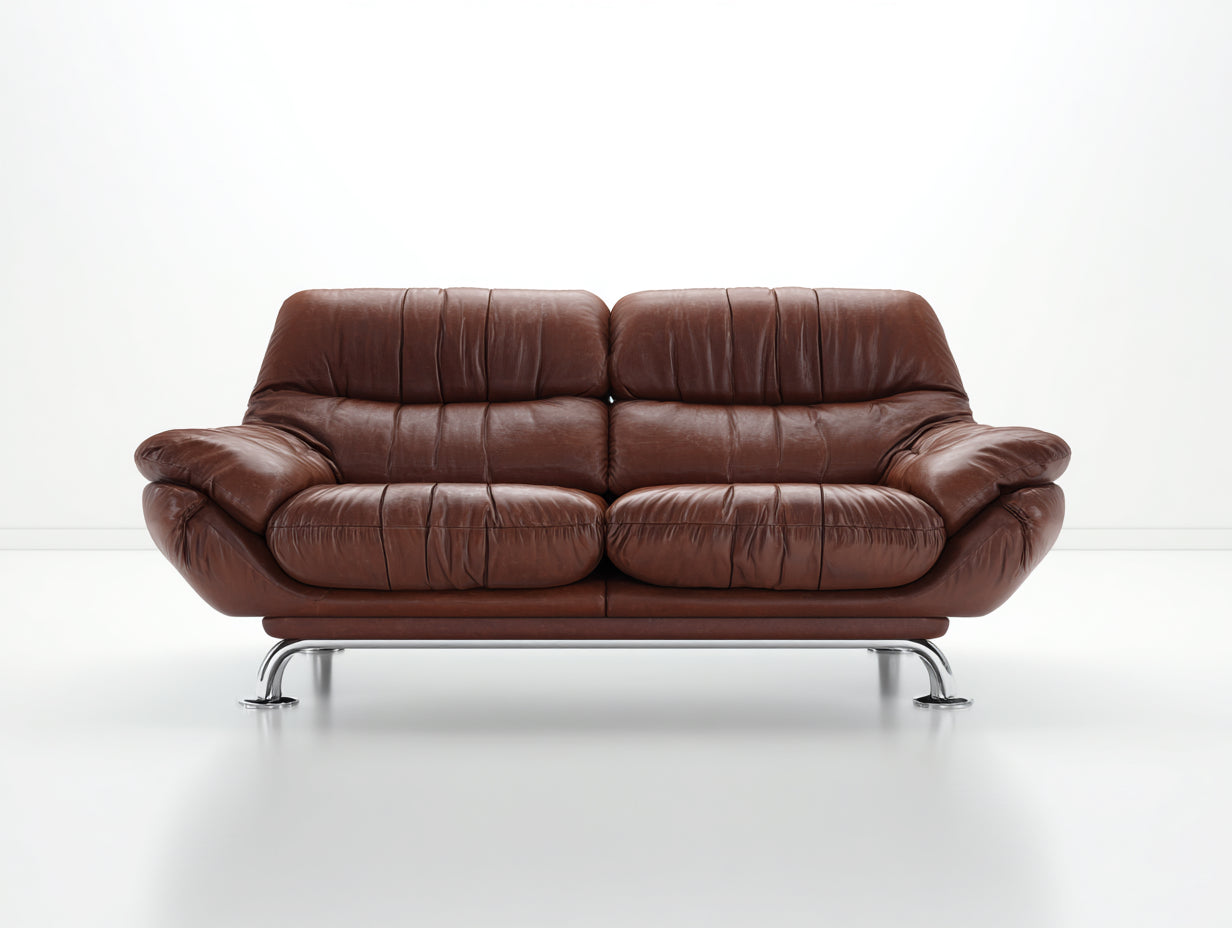 Canapé 2 places-cuir-métal-185x90x84 cm-marron foncé-style moderne