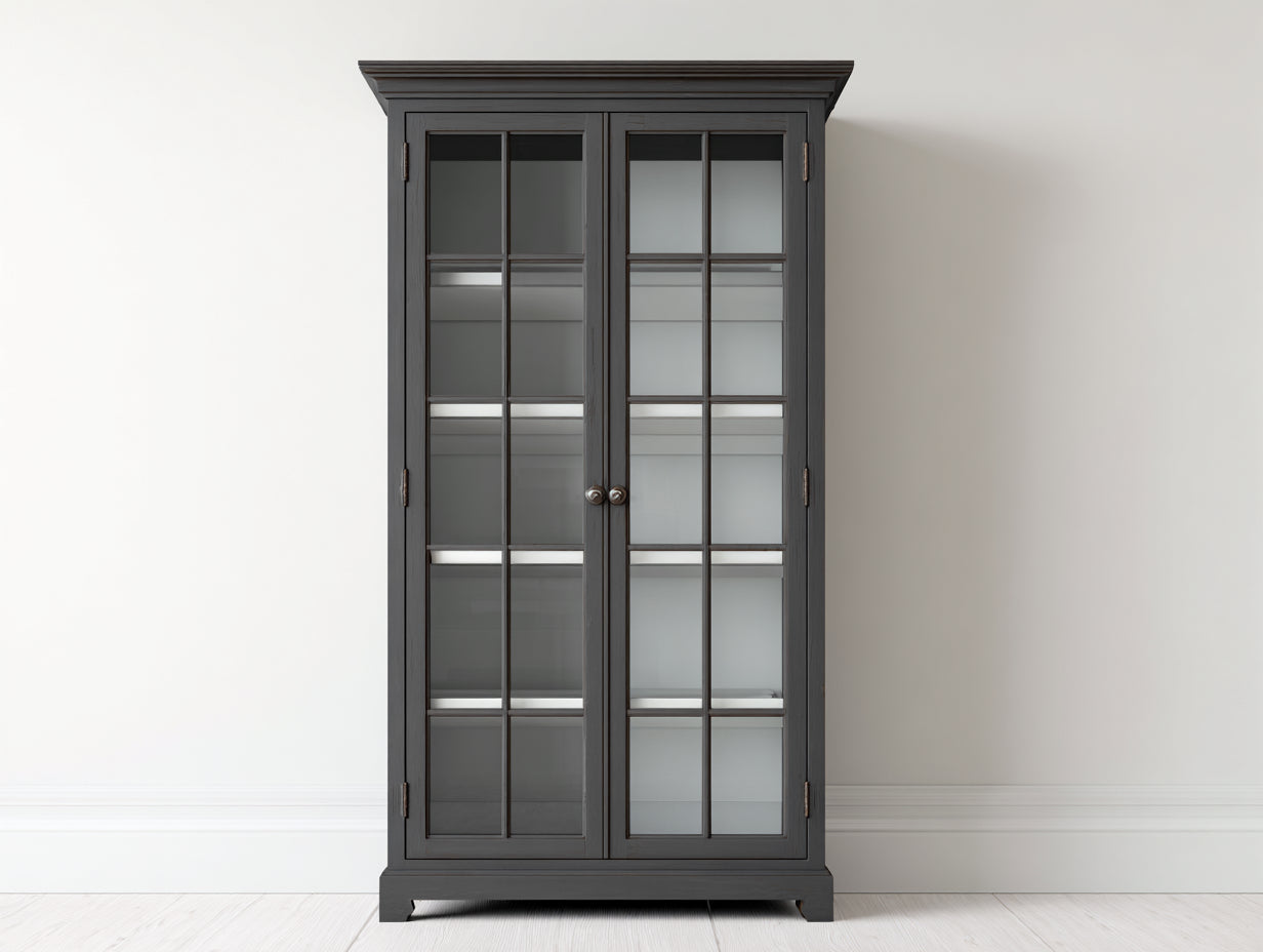 Vitrine-bois-verre-96x41x188 cm-gris anthracite-style classique