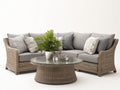 Canapé de jardin - Rotin-Verre-Tissu - 225x225x82 cm - Naturel-Gris taupe - Classique