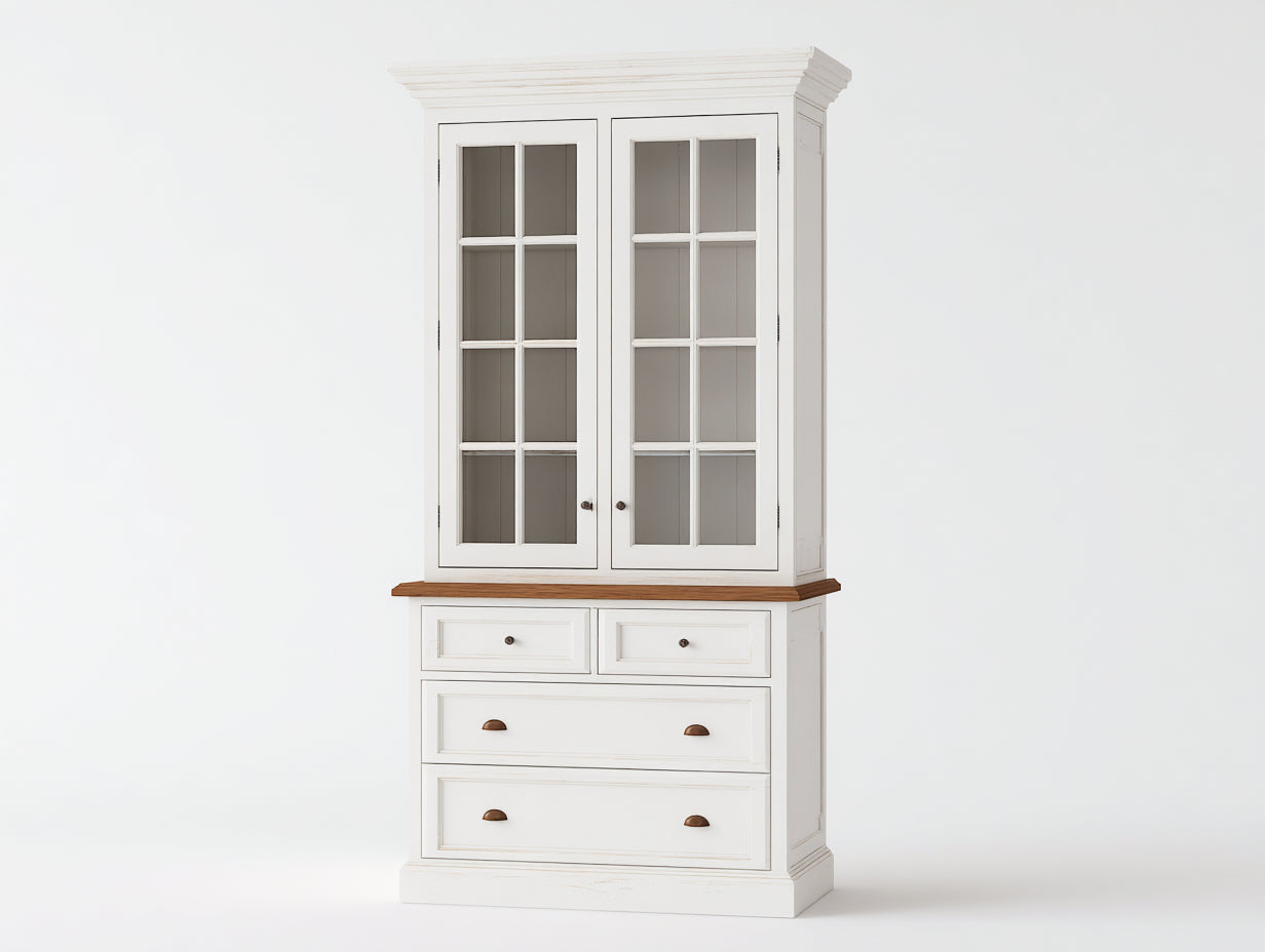 Vitrine-bois-verre-118x48x215 cm-blanc cassé-style campagne chic
