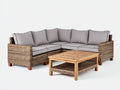 Canapé de jardin - Résine tressée-Bois-Tissu - 250x250x74 cm - Naturel-Gris clair - Moderne
