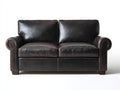 Canapé 2 places-cuir-bois-170x92x89 cm-marron vieilli-style vintage
